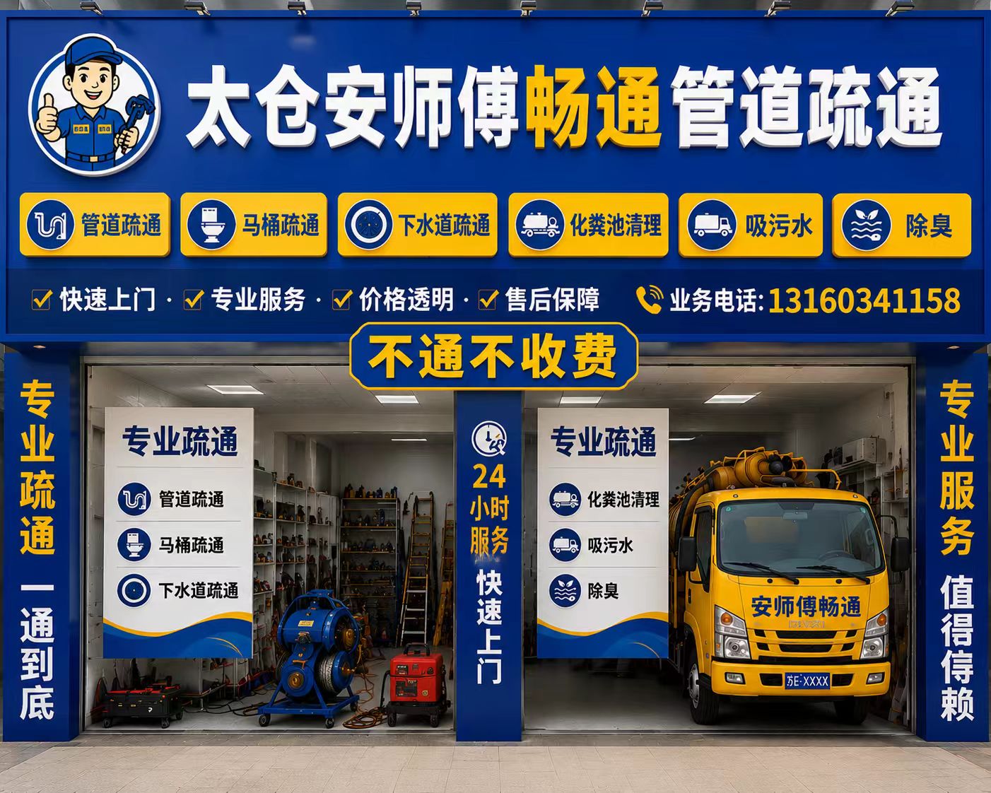 安师傅畅通管道疏通门头或服务形象图
